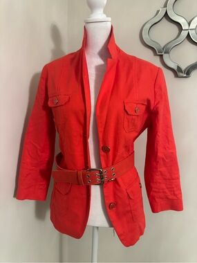 New York & Company Red Belted Military-Style Blazer